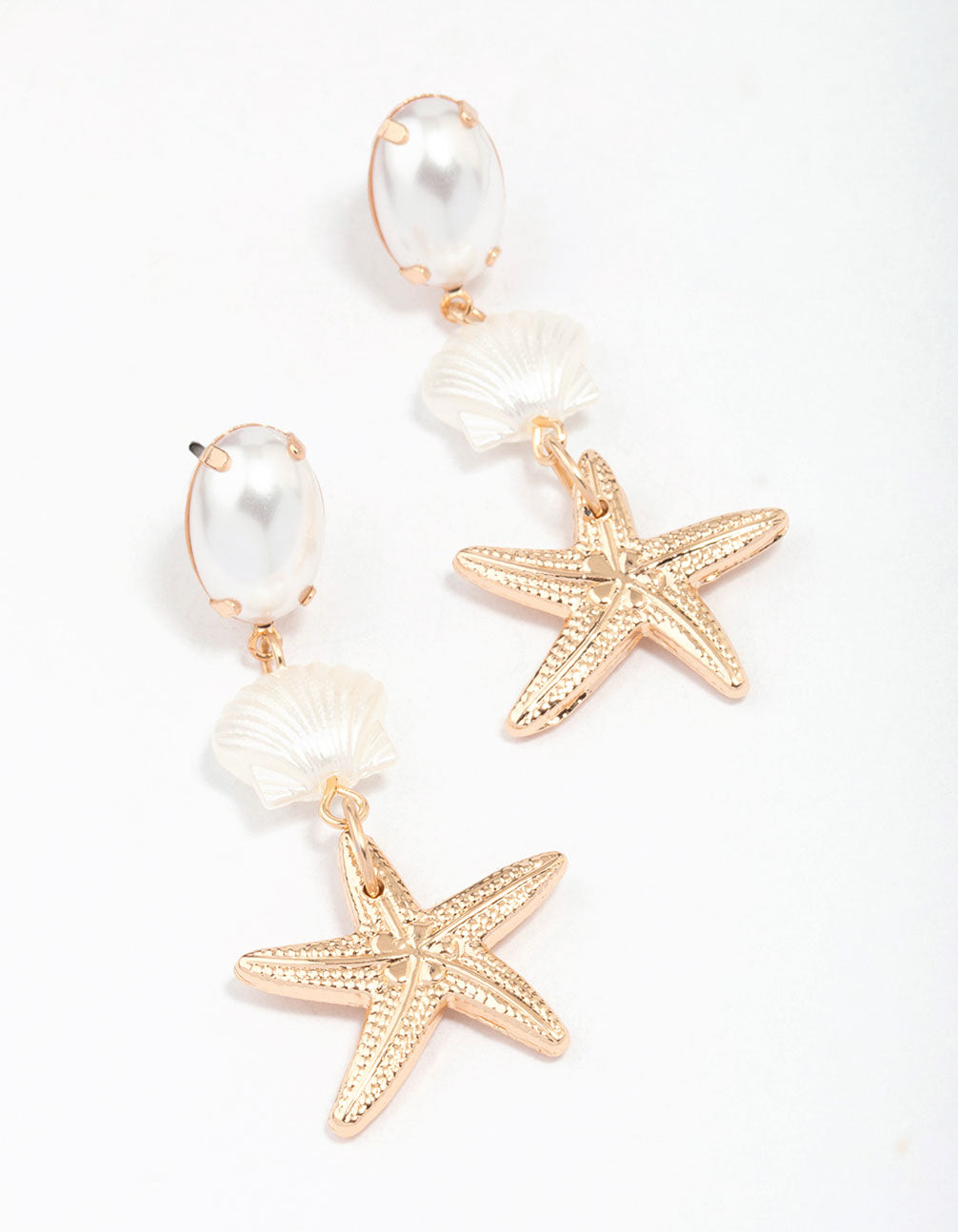 Image of Gold Pearl Starfish Drop Earrings