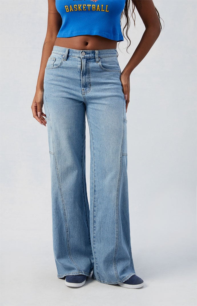 Image: Eco Stretch Medium Indigo Paneled Wide Leg Jeans