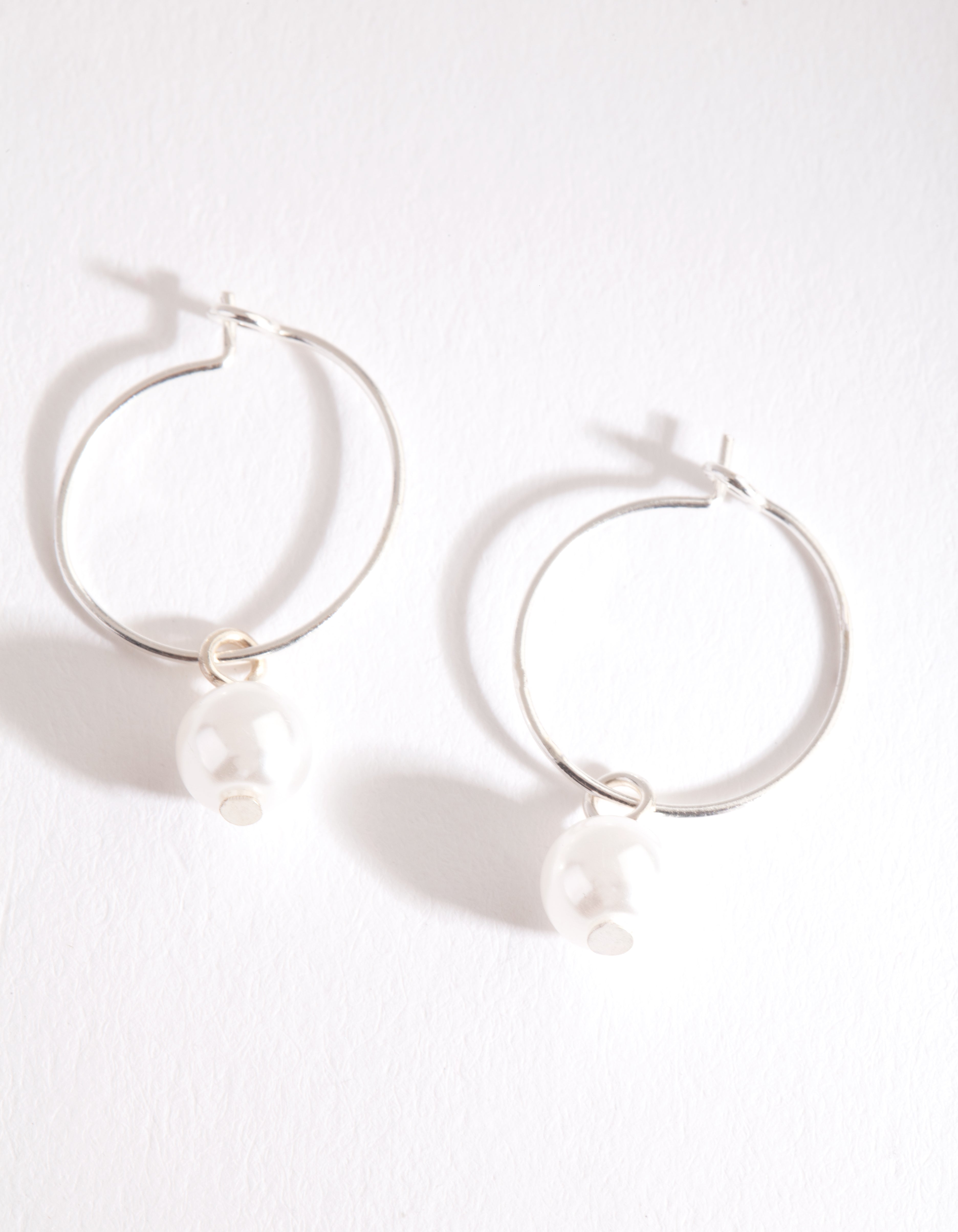 Image of Silver Pearl Charm Hoop Earrings