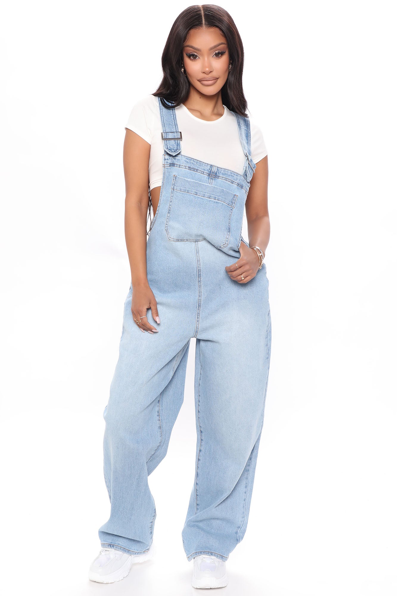 Image of All Over It Slouchy Overalls - Light Blue Wash