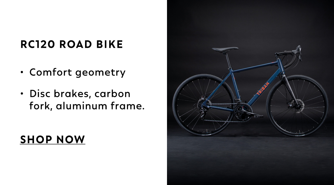 RC120 Road Bike: Comfort geometry. Disc brakes, carbon fork, aluminum frame.