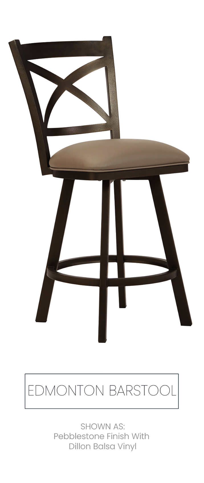 Edmonton barstool shown in Pebbblestone finish with Dillon Balsa Vinyl.