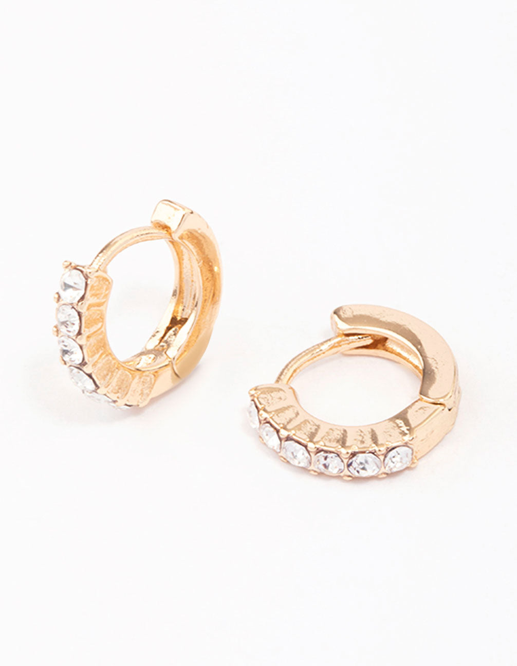 Image of Gold Crystal Huggie Hoop Earrings