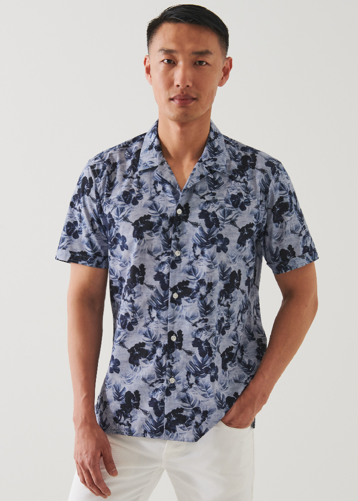 TROPICAL FLORAL PRINT CAMP COLLAR SHIRT