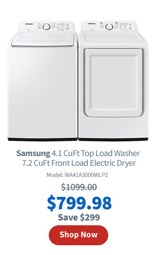 Samsung 4.1 CuFt Top Load Washer with 7.2 CuFt Front Load Electric Dryer in White