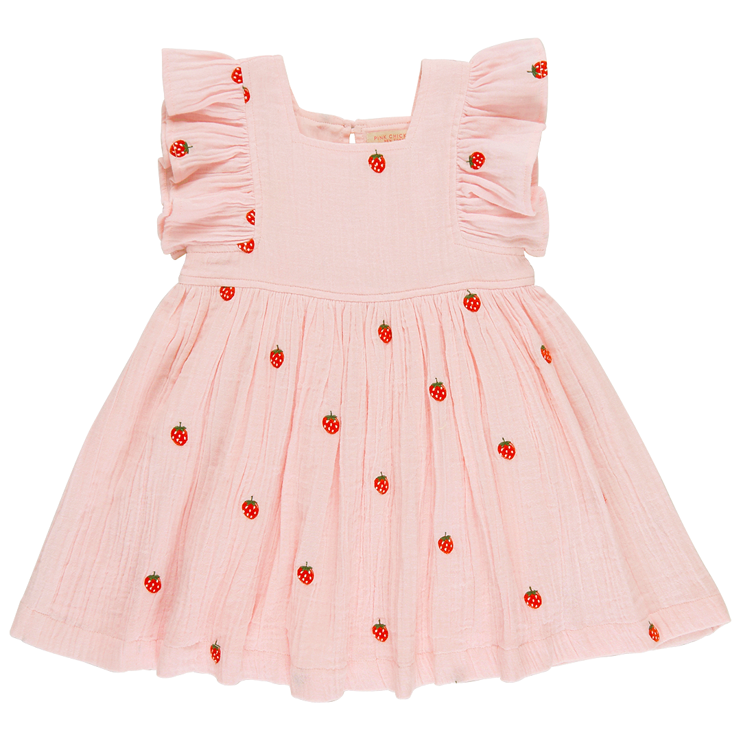 Image of Girls Elsie Dress - Strawberry Embroidery