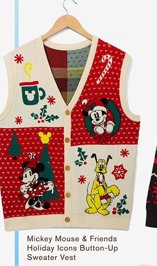 Mickey Mouse and Friends Holiday Icons Button-Up Sweater Vest