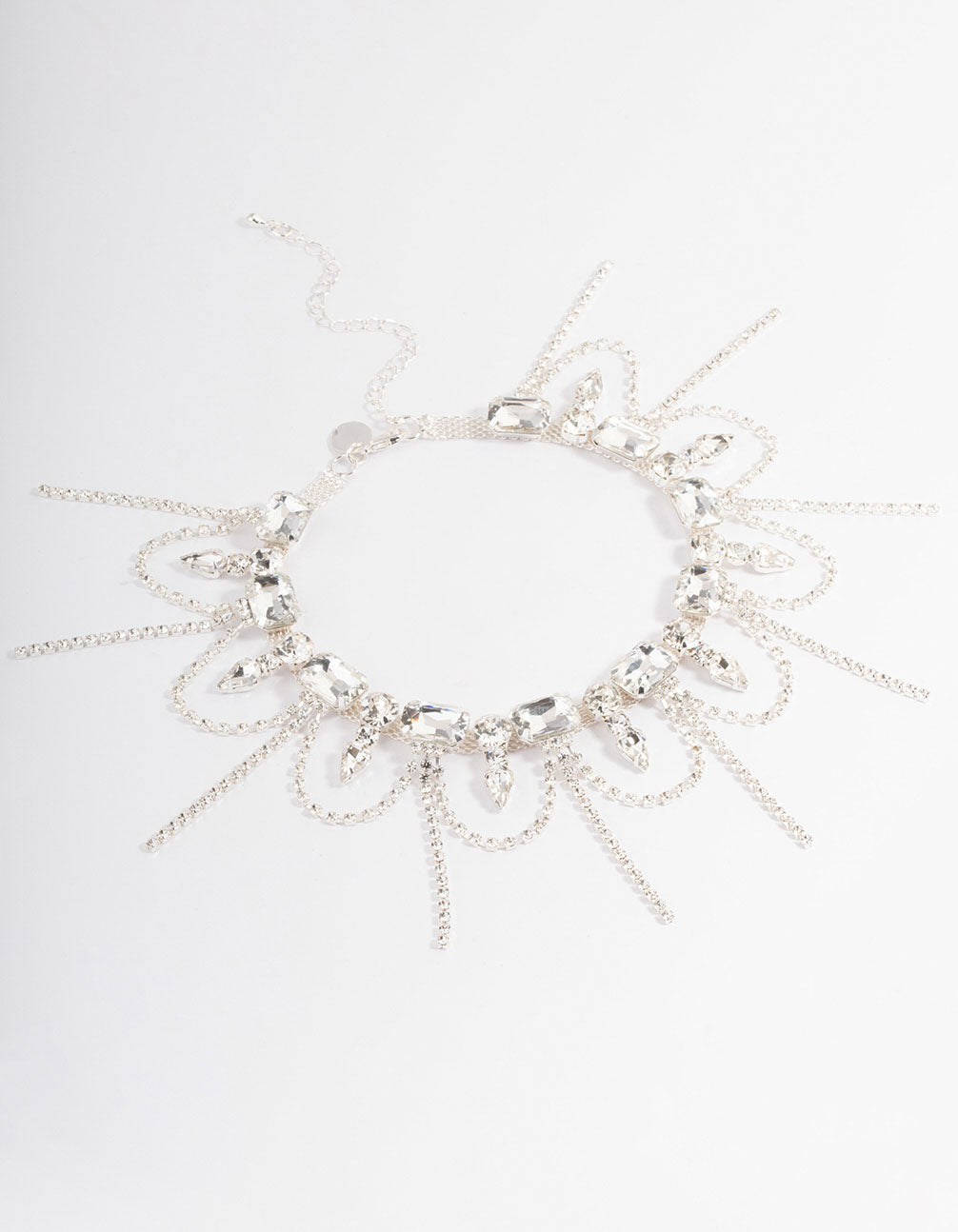 Image of Silver Statement Diamante Tassel Choker