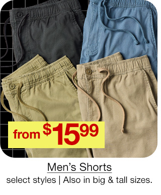 from $15.99 Men's Shorts, select styles | Also in big & tall sizes.