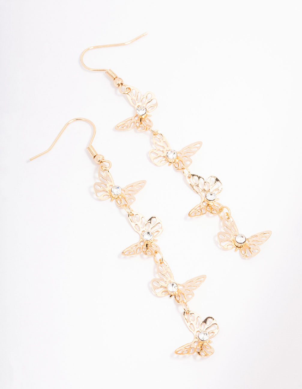 Image of Gold Outline Butterfly Drop Earrings