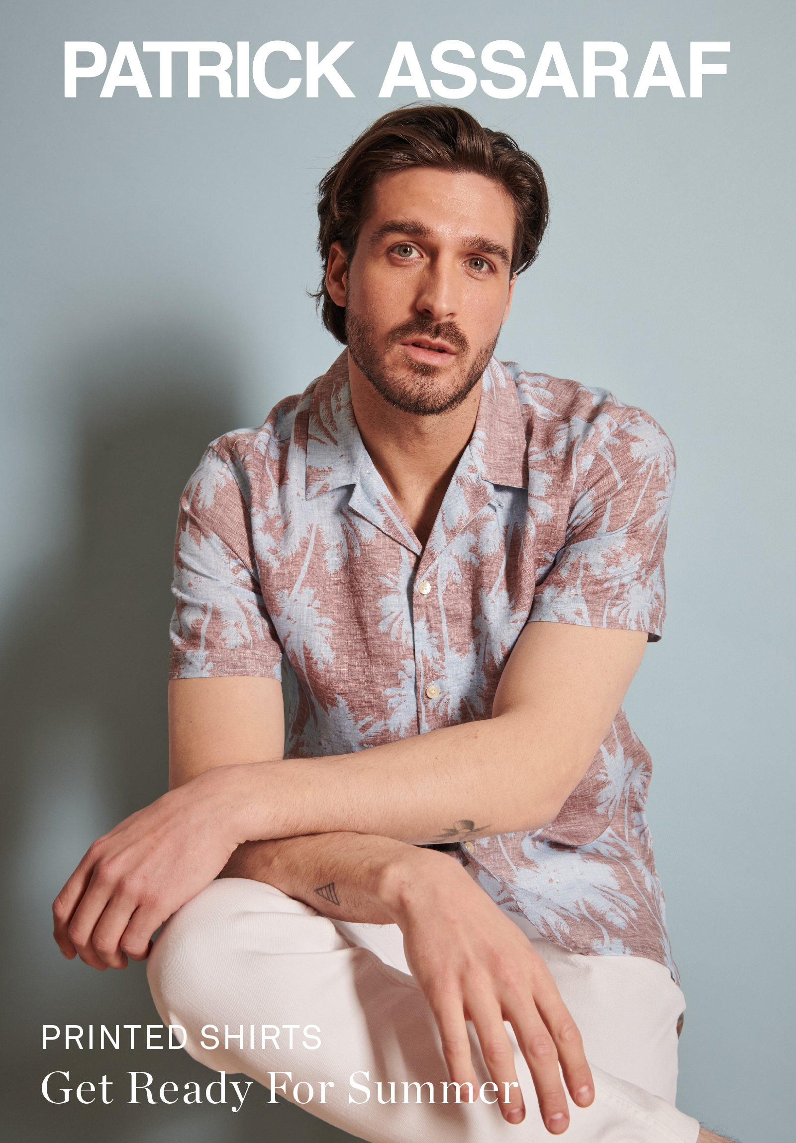 TROPICAL PRINT CAMP COLLAR LINEN SHIRT