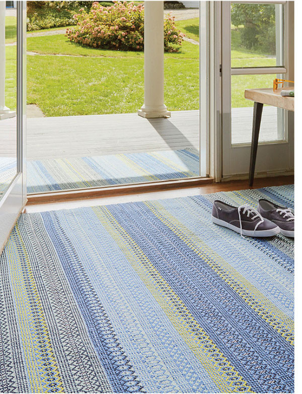 Fiesta Stripe French Blue/Green Handwoven Indoor/Outdoor Rug