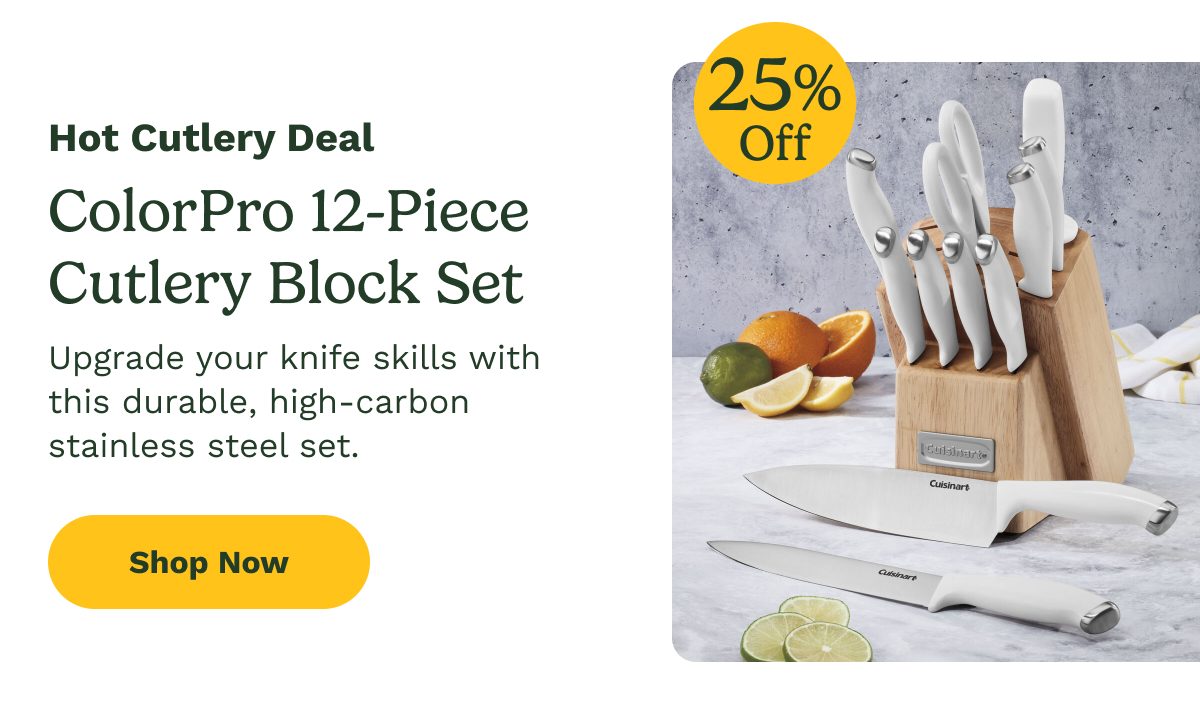 Hot Cutlery Deal ColorPro 12-Piece Cutlery Block Set Upgrade your knife skills with  this durable, high-carbon  stainless steel set.