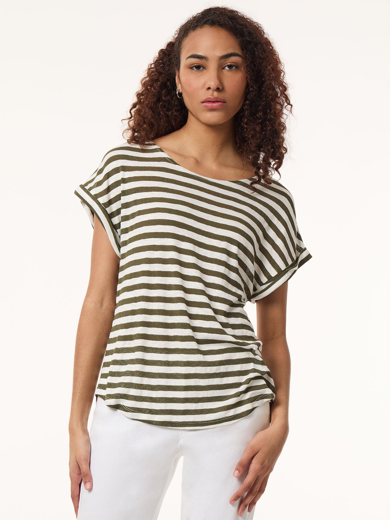 Image of Drop Shoulder Jewel Neck Top, Striped Knit