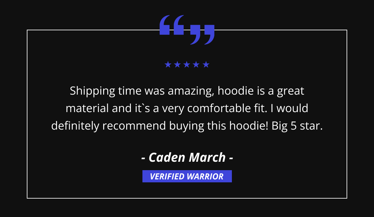 Shipping time was amazing, hoodie is a great material and it`s a very comfortable fit. I would definitely recommend buying this hoodie! Big 5 star.