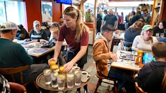 Waitress Rachel Gurcik serves customers at the Gateway Diner, Westville, Pa. Oct. 22, 2023.