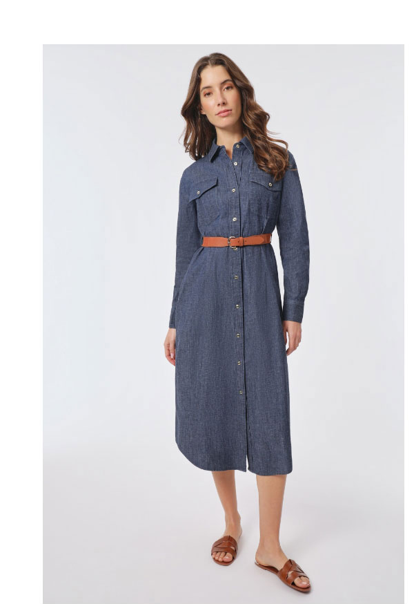 Midi Belted Denim Dress