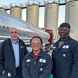 Izadyar Dalvand (left), Tuyen Huynh (center) and Wesley Caldwell (right) worked on the blend at the Chevron Richmond Engine Laboratory.