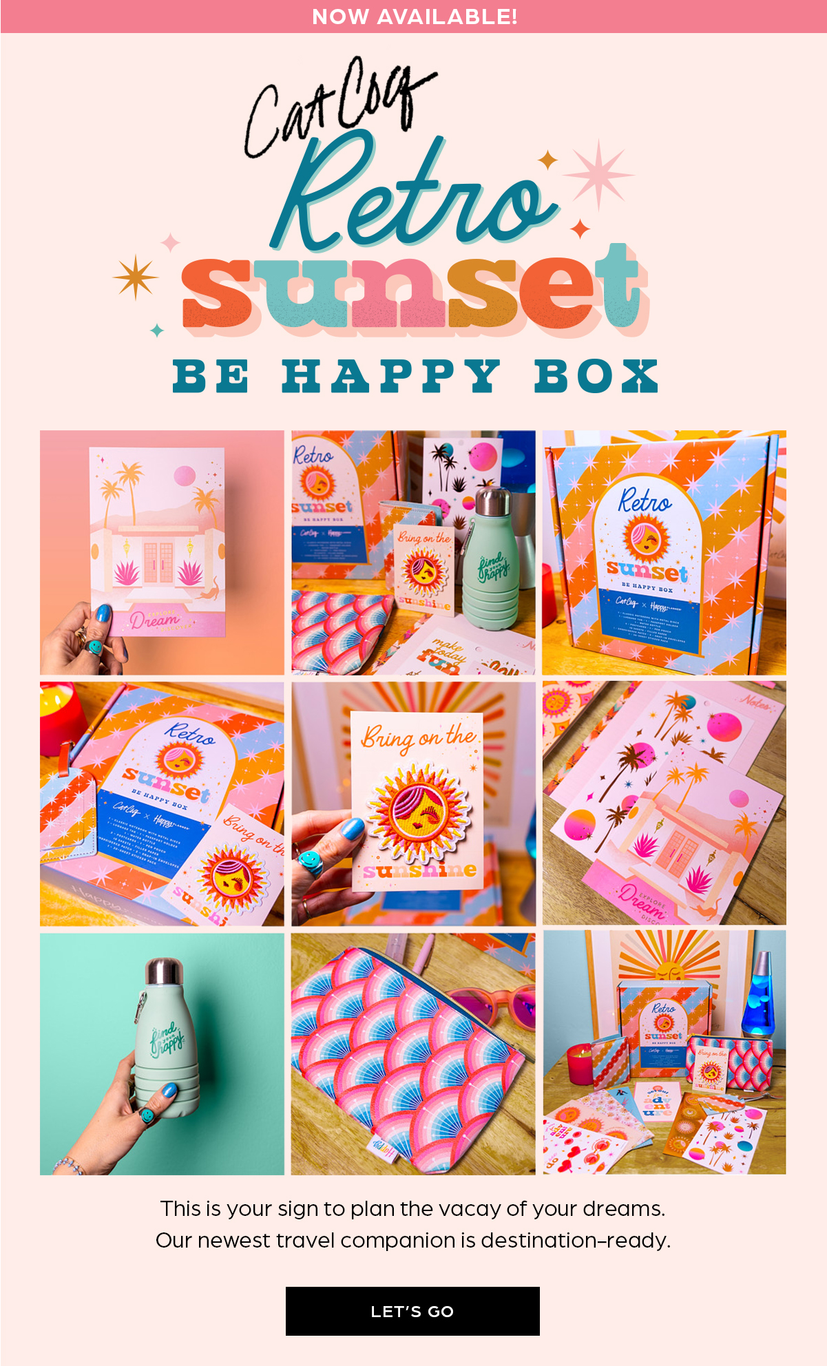 Now Available! Cat Coq Retro Sunset Be Happy Box