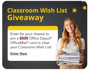 Classroom wishlist giveaway. Enter for your chance to win a $500 OD card