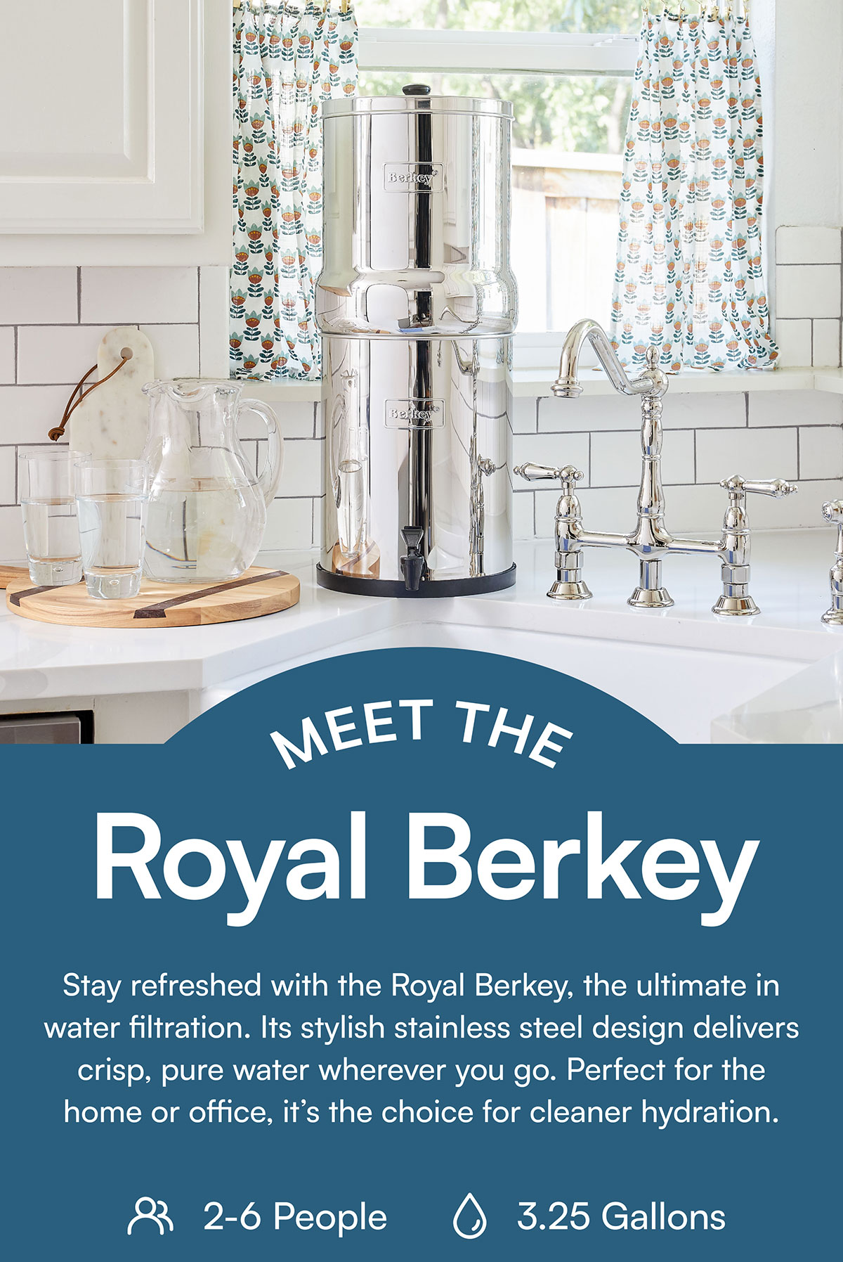 Stay refreshed with the Royal Berkey, the ultimate in water filtration. Its stylish stainless steel design delivers crisp, pure water wherever you go. Perfect for the home or office, it’s the choice for cleaner hydration.