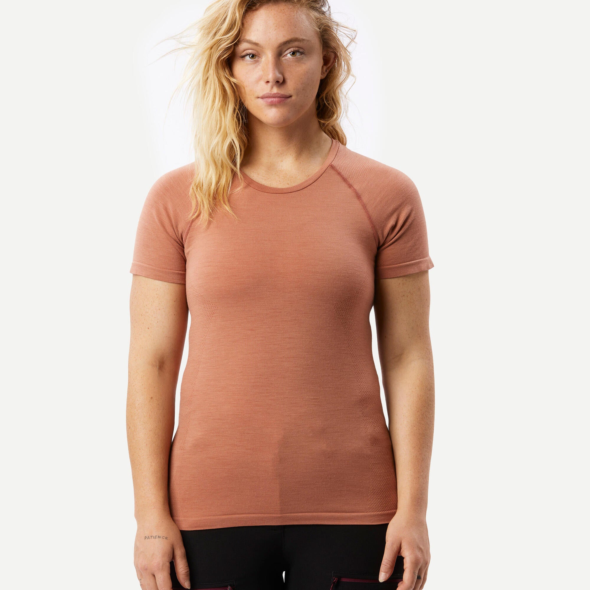 Image of Forclaz Women's seamless short-sleeved Merino wool Backpacking t-shirt - MT900