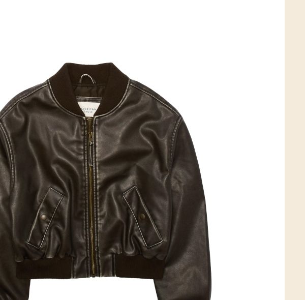 AE Vegan Leather Cropped Bomber Jacket