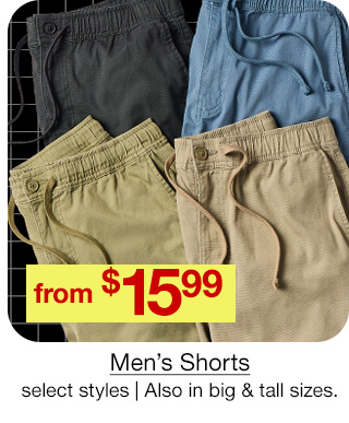 from $15.99 Men's Shorts, select styles | Also in big & tall sizes.