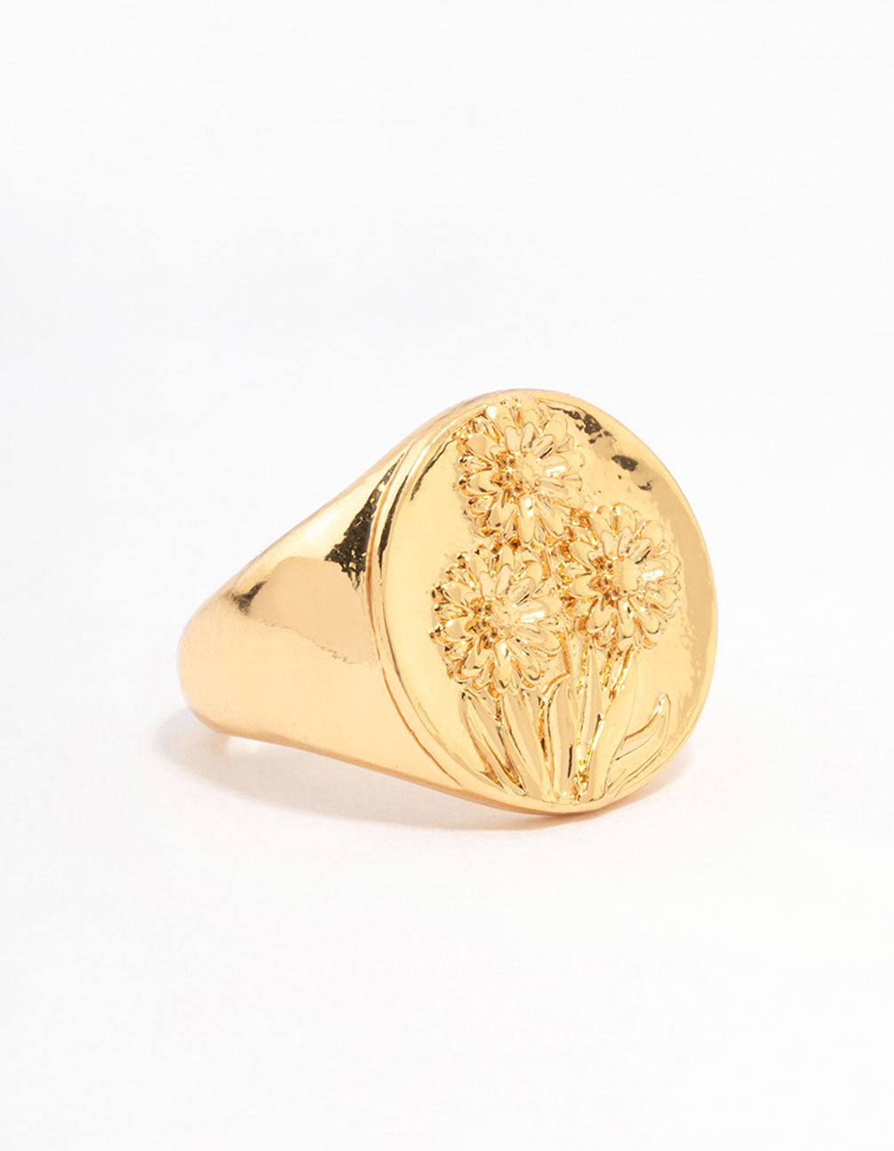 Image of Gold Plated Floral Signet Ring