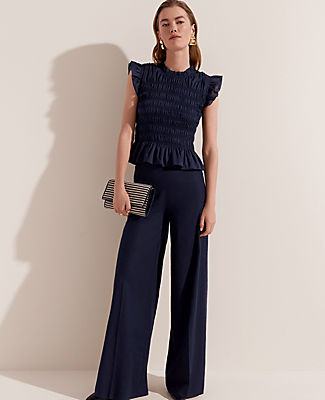 The Petite Ric Rac Trim Side Zip Palazzo Pant in Linen Blend