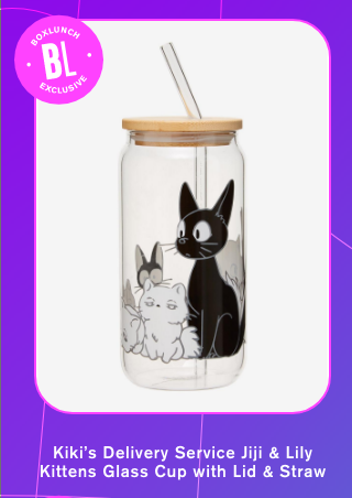 Kiki's Delivery Service Jiji and Lily Kittens Glass Cup with Lid and Straw