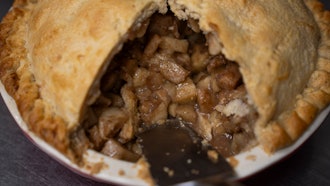 A country apple pie is sliced at Michele's Pies, Norwalk, Conn., March 13, 2024.