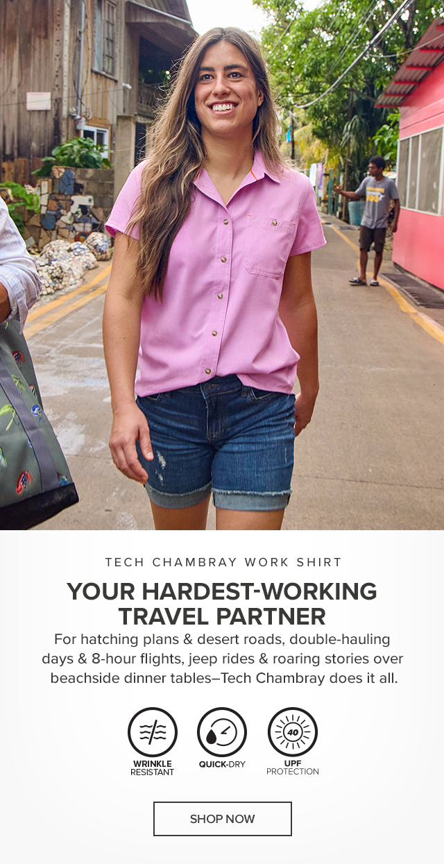 Tech Chambray Work Shirt Your Hardest Working Travel Partner For hatching plans and desert roads, double-hauling days and 8-hour flights, jeep rides and roaring stories over beachside dinner tables—Tech Chambray does it all.