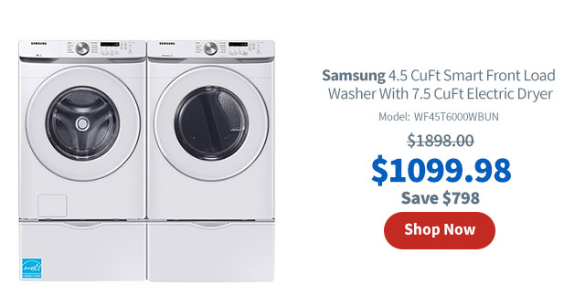 Samsung 4.5 CuFt Smart Front Load Washer With 7.5 CuFt Electric Dryer In White