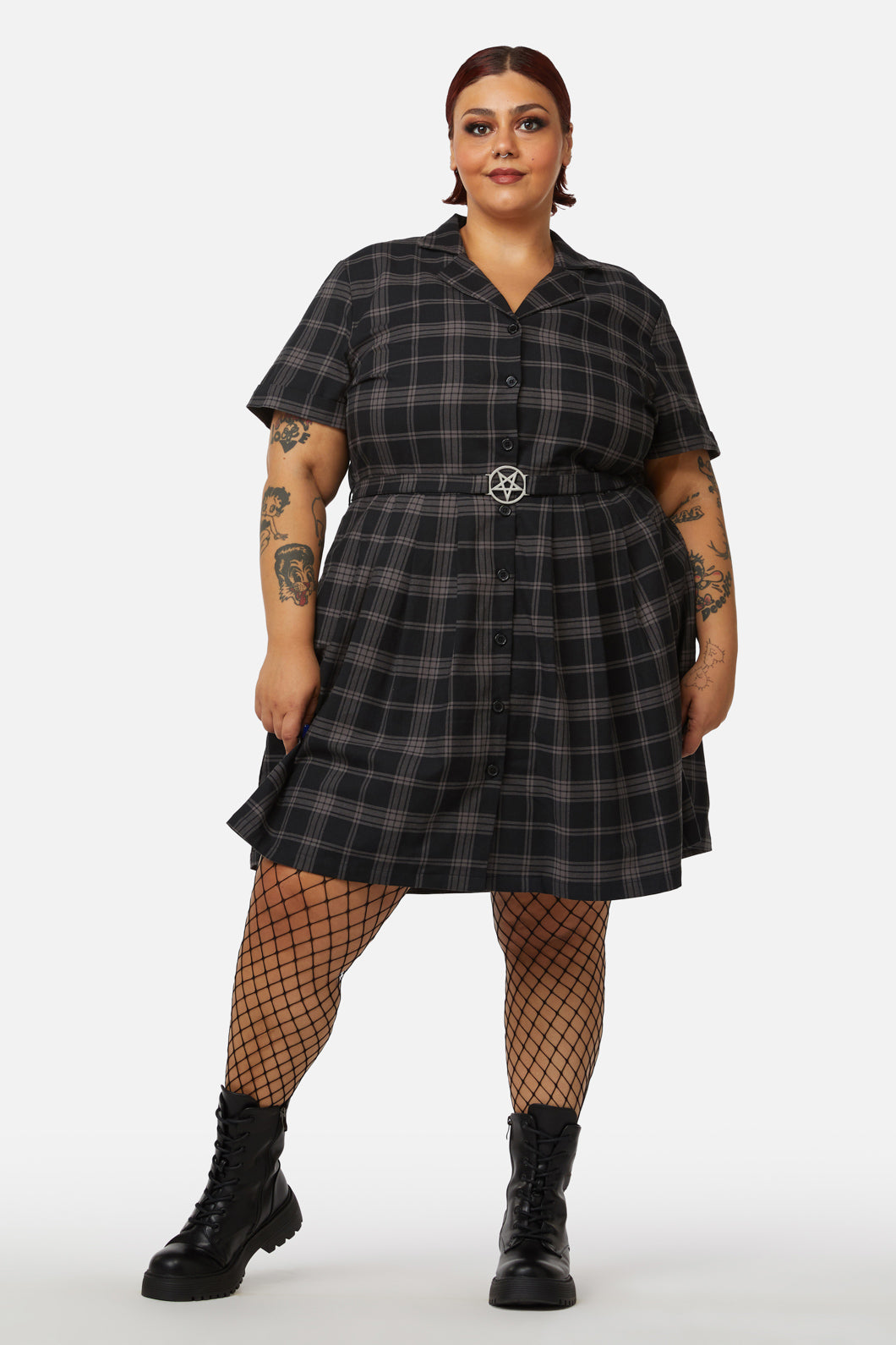 Image of Curve Victoria Tartan Pleated Dress