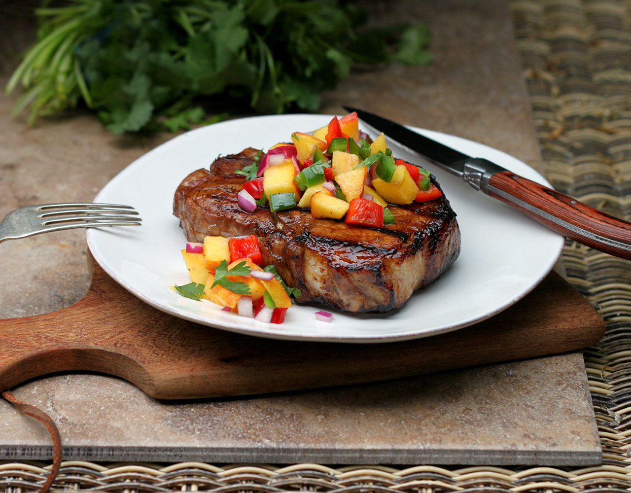 image of the Balsamic Glazed Pork Chops with Peach Salsa