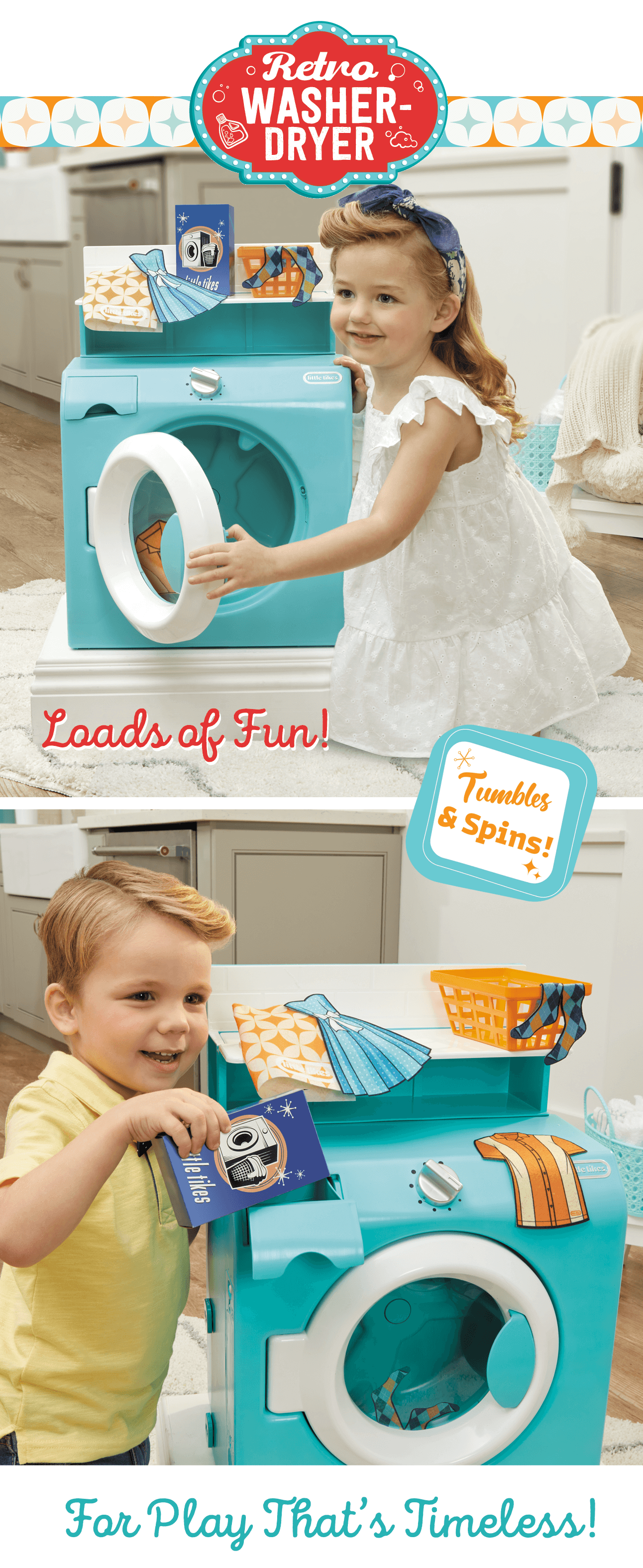 Retro Washer Dryer. Loads of Fun! Tumbles & Spins! For play that's timeless!