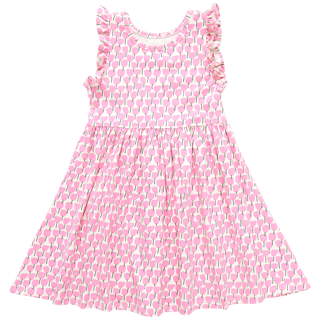 Image of Girls Organic Kelsey Dress - Pink Tulips