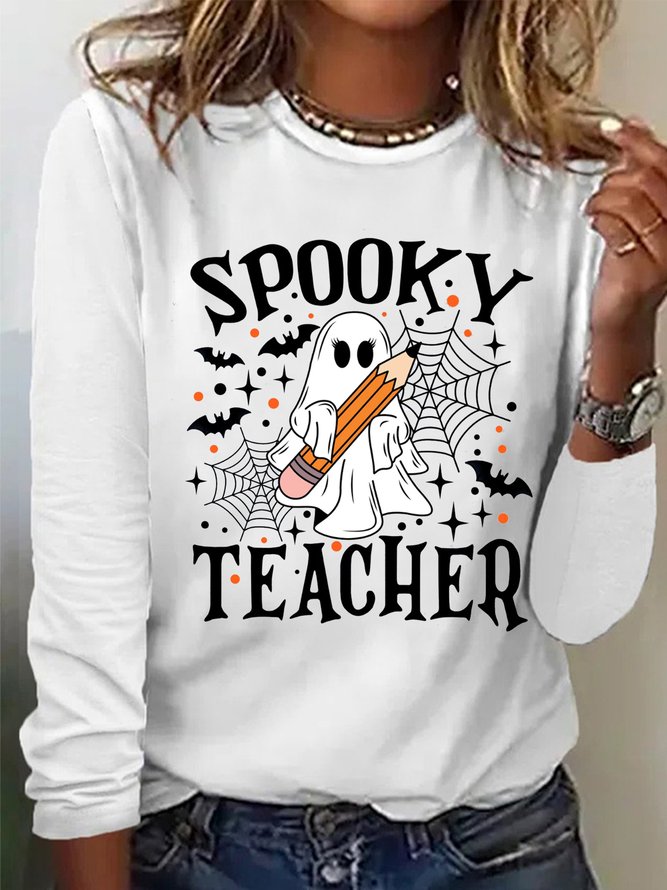 Casual Halloween Crew Neck Long Sleeve T-shirt