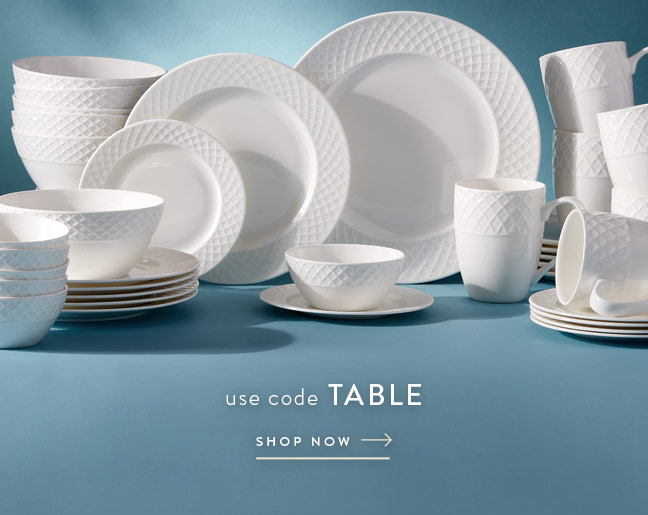 use code TABLE and Save 30% Off Dinnerware, Grillware, and Drinkware