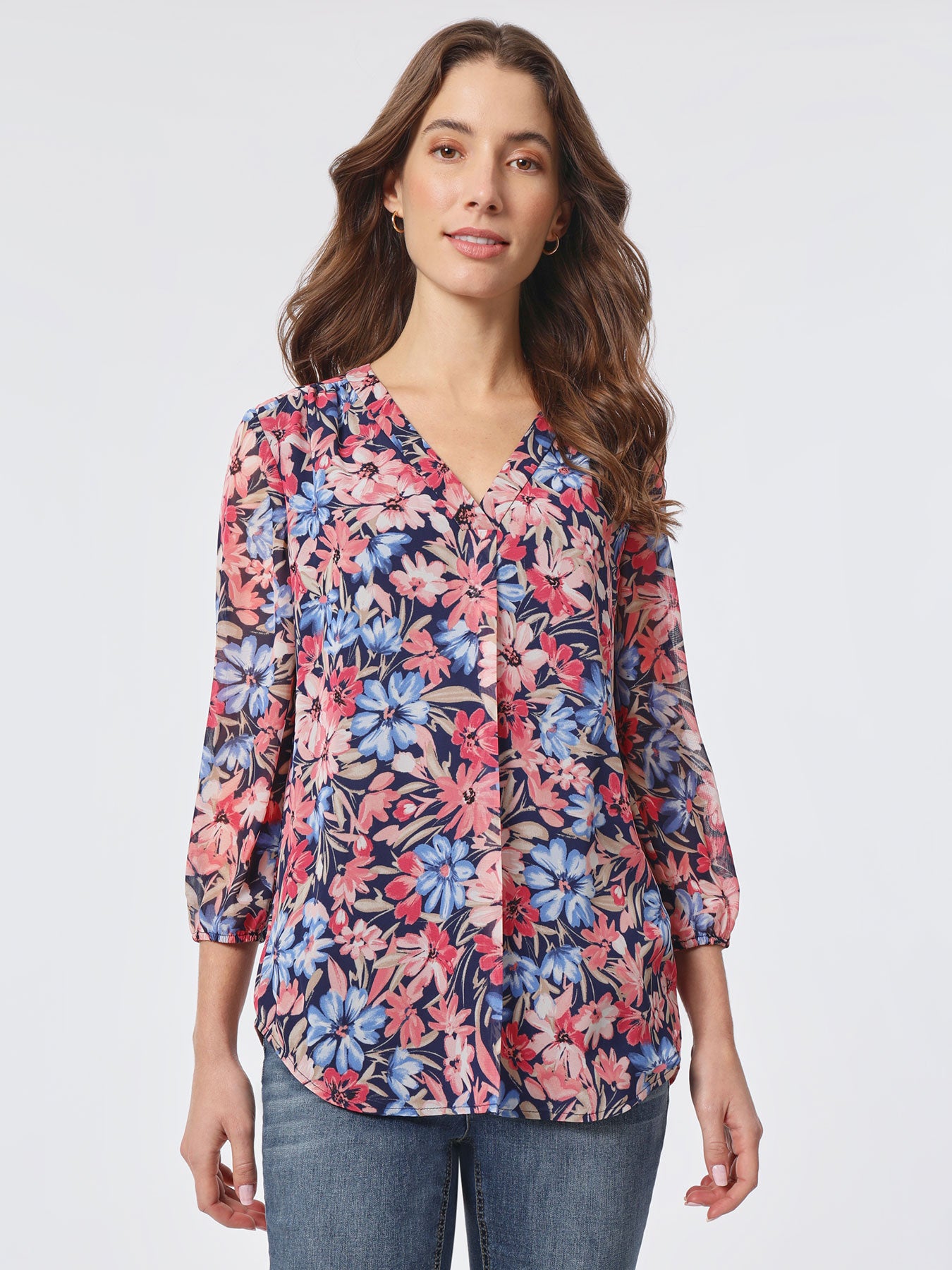 Image of Printed V-Neck Pleated Kelly Blouse