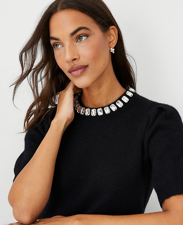 Jeweled Neck Sweater Tee