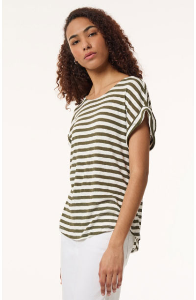 Drop Shoulder Jewel Neck Top, Striped Knit