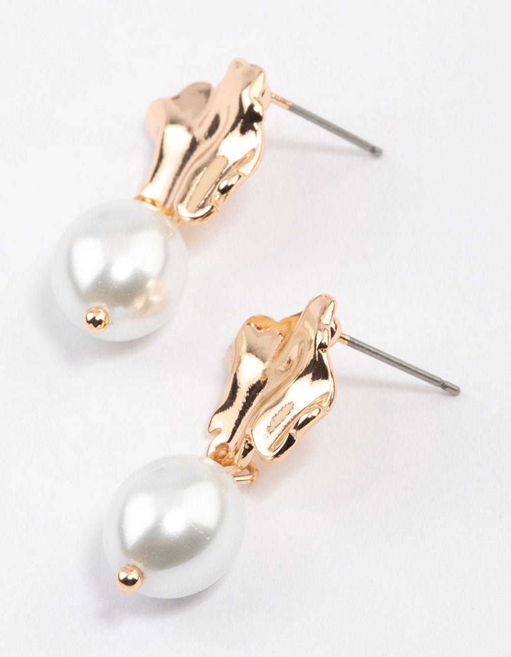 Image of Gold Molten Pearl Drop Earrings & Polishing Set