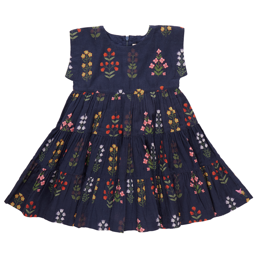 Image of Girls Peachy Dress - Navy Field Floral