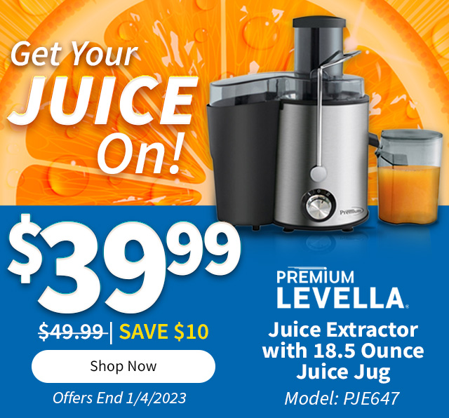 Premium Levella 2-Speed Stainless Steel Juice Extractor with 18.5 Ounce Juice Jug. MSRP $49.99. IS $39.99. Shop Now.