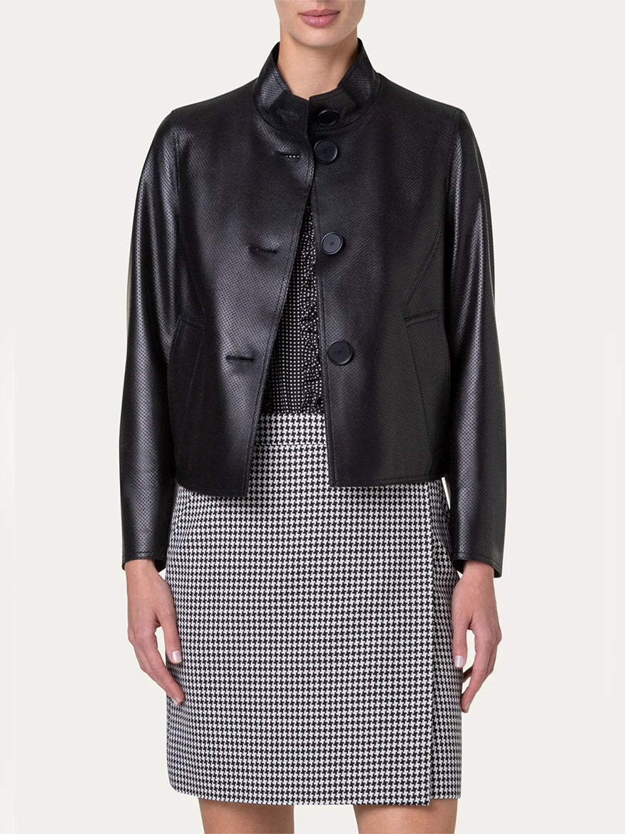 Image of Akris Punto Nappa Leather Pindot Short Jacket in Black