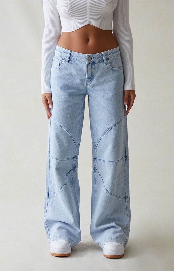 Image: Eco Light Indigo Seamed Low Rise Baggy Jeans