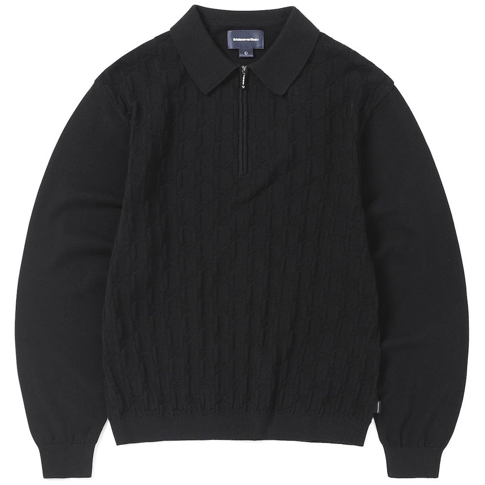 Image of Cable Knit Zip Polo 'Black'