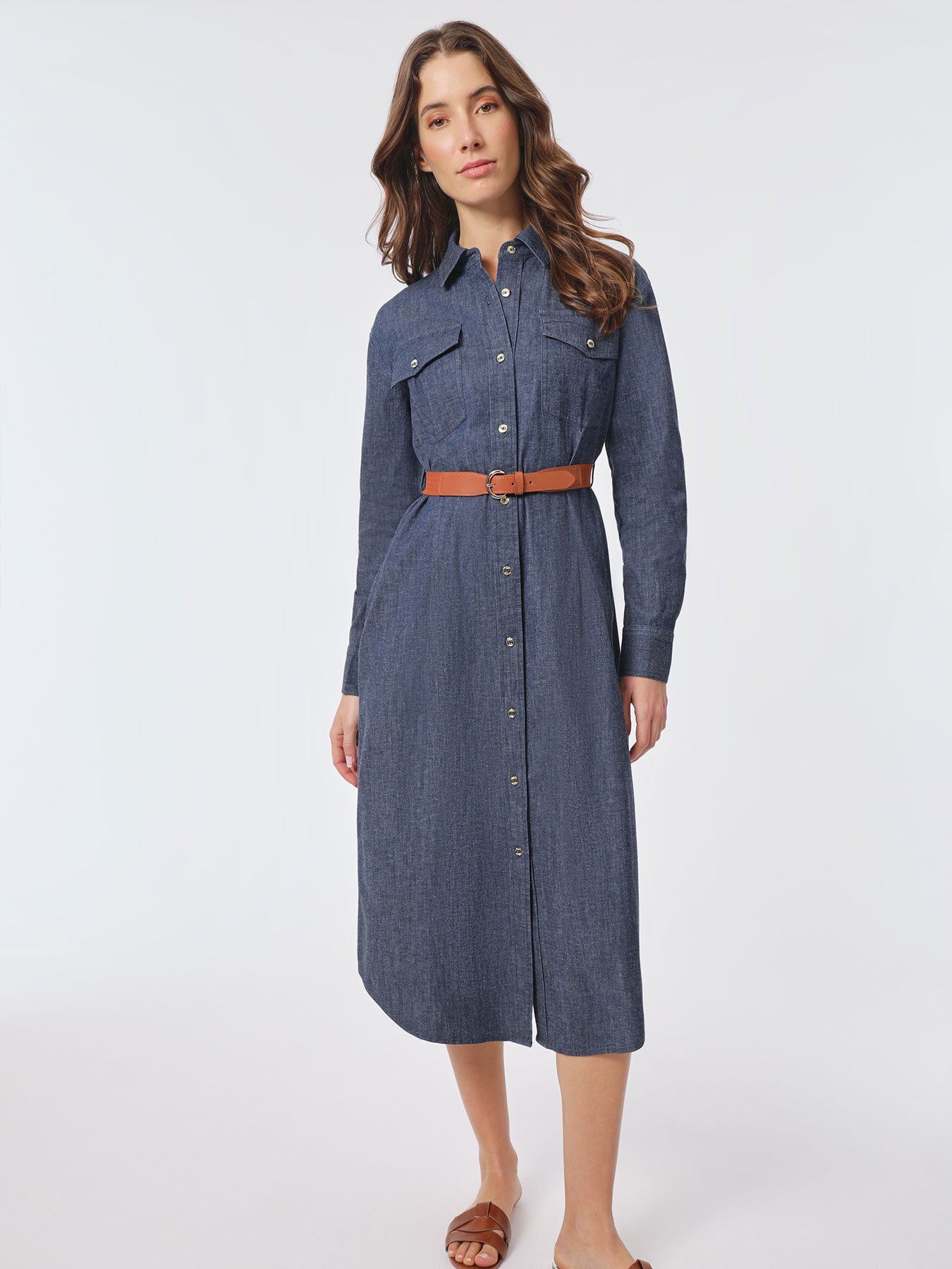 Image of Midi Belted Denim Dress